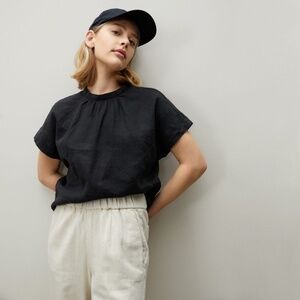Everlane The Linen Drape Top Black Base - Size 0